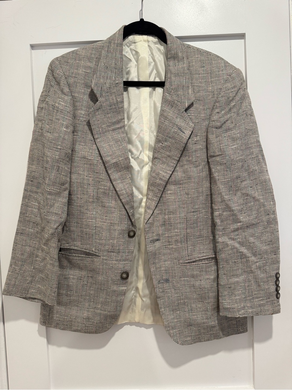Vtg Cellini Men's Classic Colorful Houndstooth Blazer - Light Gray 36S
